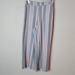 ana A New Approach Linen Pants Womens Sz Small Striped Wide Leg Blue Red Pull On